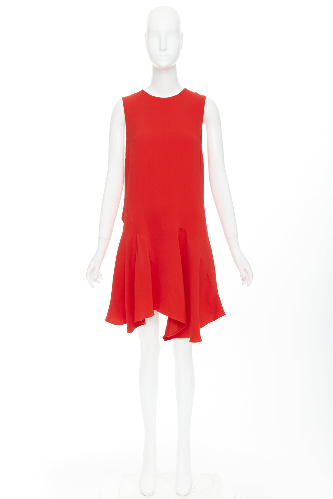 CHRISTIAN DIOR red silk blend round neck asymmetric handkerchief dress FR40 M