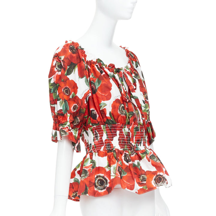 Female mannequin wearing Dolce Gabbana Red Cotton Women Top in Size IT48 | Available at JHROP