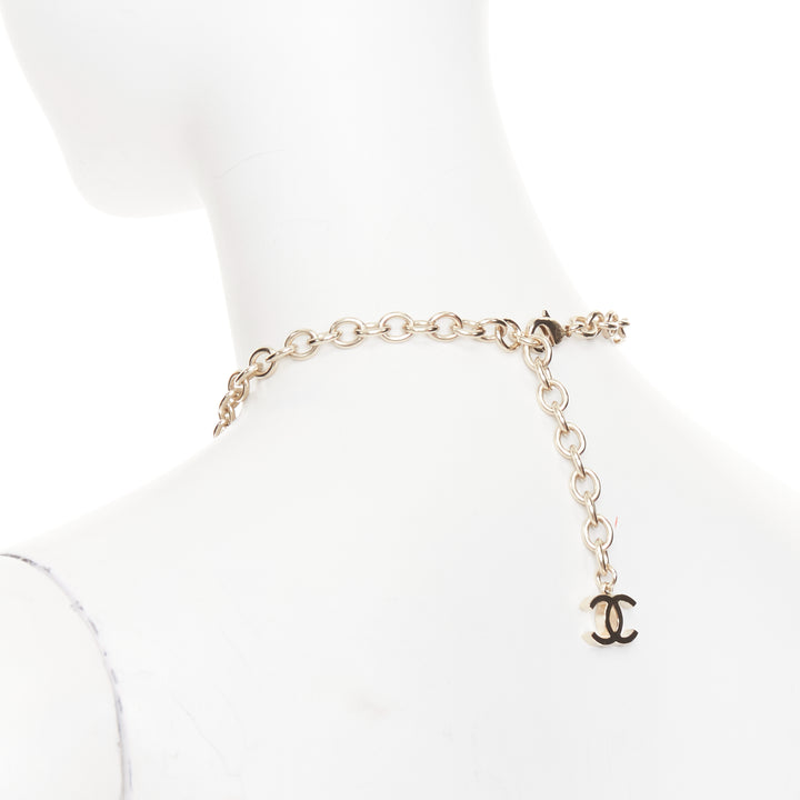 CHANEL B18A black yellow blue glassbead gold hardware CC charm collar necklace
