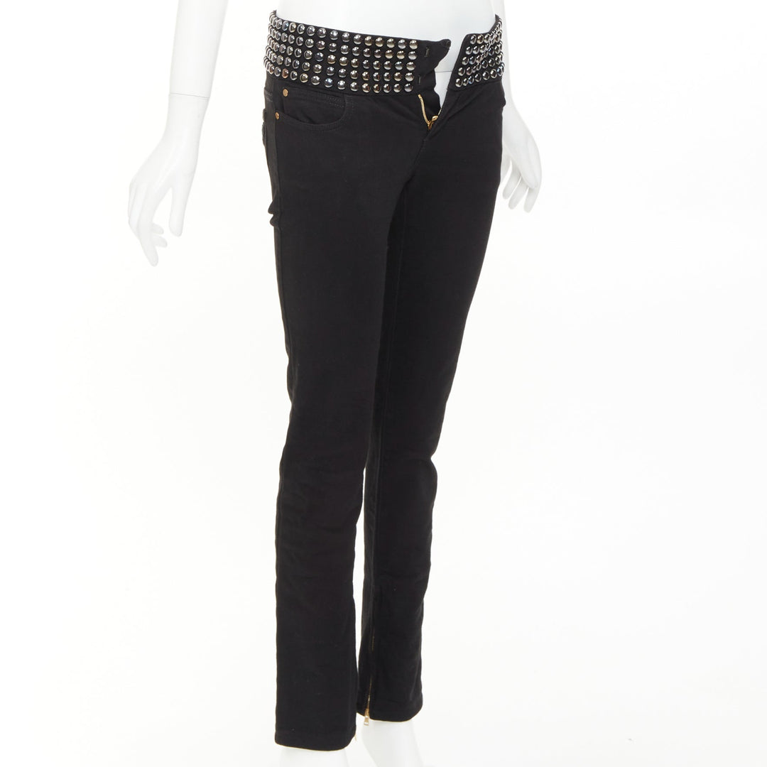 GUCCI 2008 Vintage black denim chrome dome studded waist skinny jeans IT38 XS