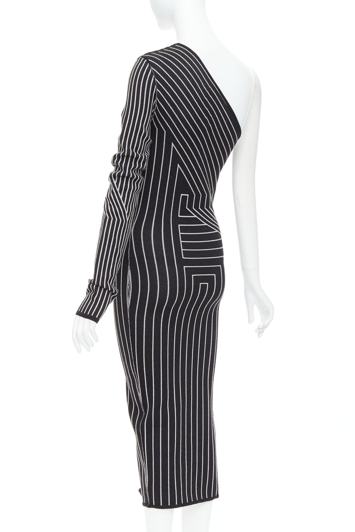 RICK OWENS 2020 Ziggy geometric graphic lines one shoulder slit dress XS Rosalia