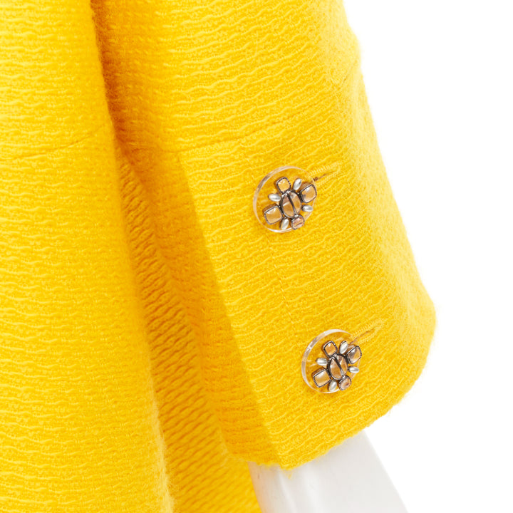 CHANEL 14A Supermarket Runway yellow wool tweed lining swing pea coat FR36 S