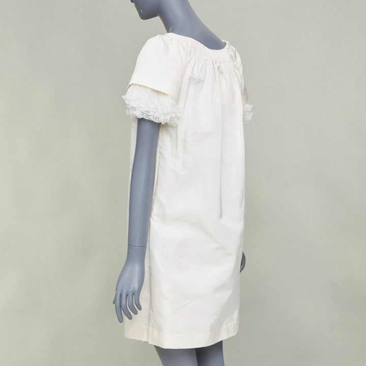 GIAMBATTISTA VALLI Bridal ruffle trim layered sleeve ivory shift dress IT40 XXS