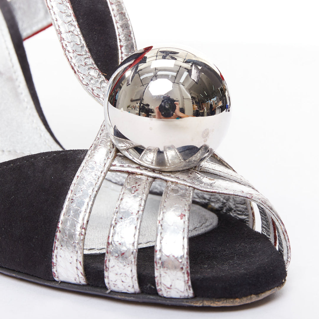 PRADA 2016 Runway mirrored dome ball red black mixed architectural heels EU37.5