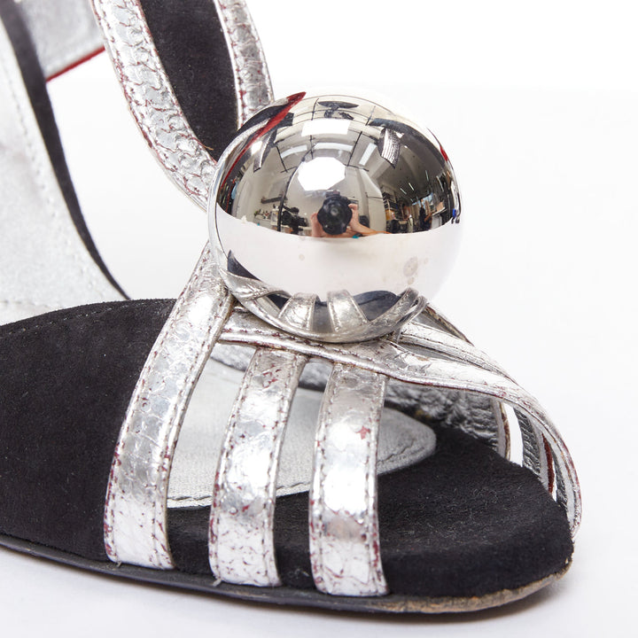 PRADA 2016 Runway mirrored dome ball red black mixed architectural heels EU37.5
