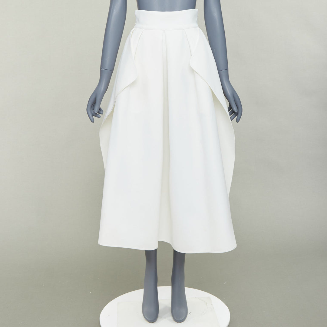 MATICEVSKI 2020 Fondness cream crepe pleated front drape hi low full skirt AU8 S