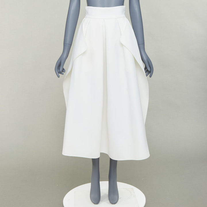 MATICEVSKI 2020 Fondness cream crepe pleated front drape hi low full skirt AU8 S
