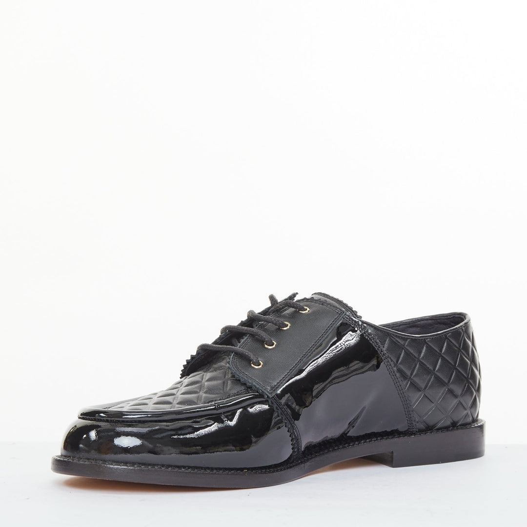 CHANEL 2017 Paris Havana black matelasse quilted panel derby oxfords EU38.5C