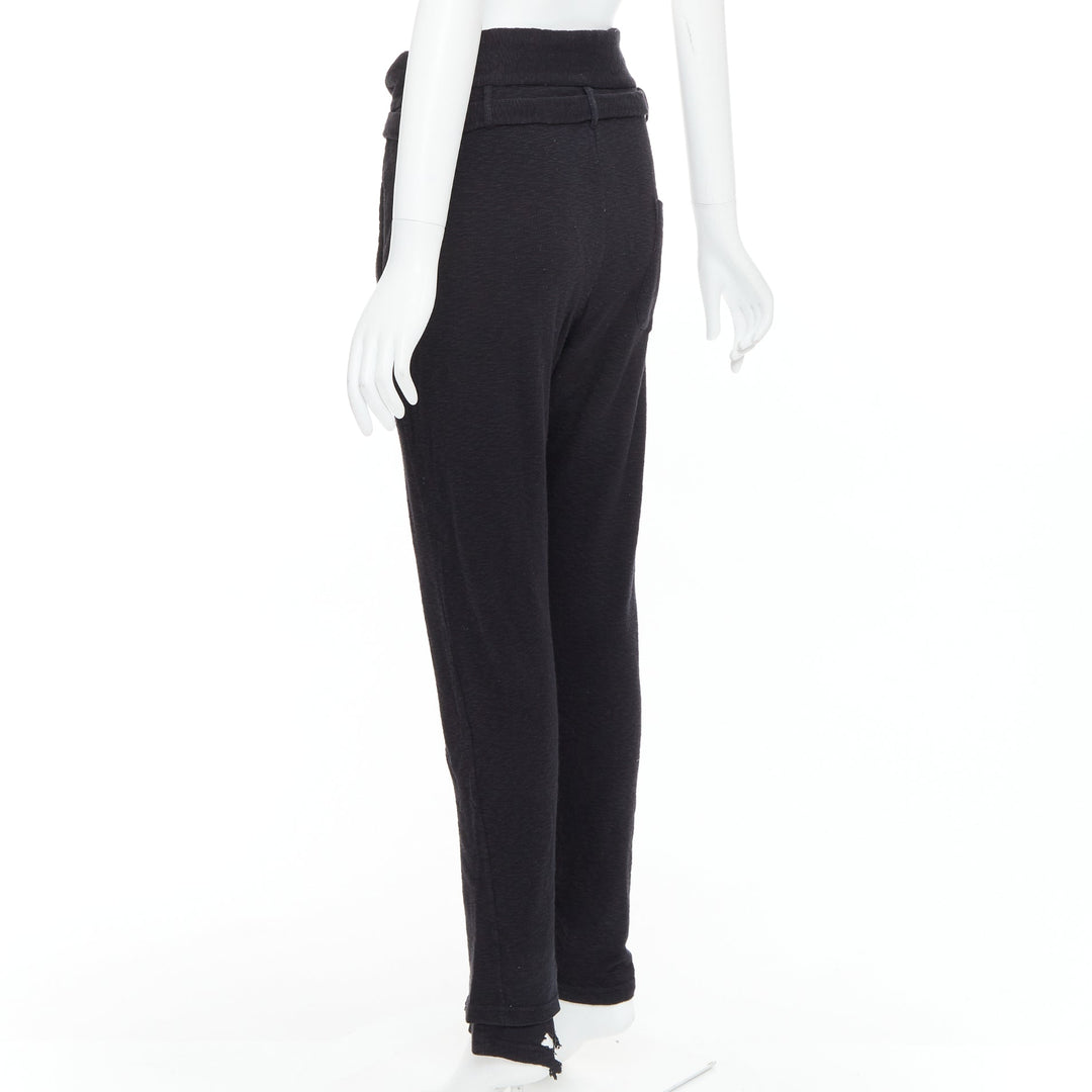 ANN DEMEULEMEESTER black cotton wool knit belted tapered pants S