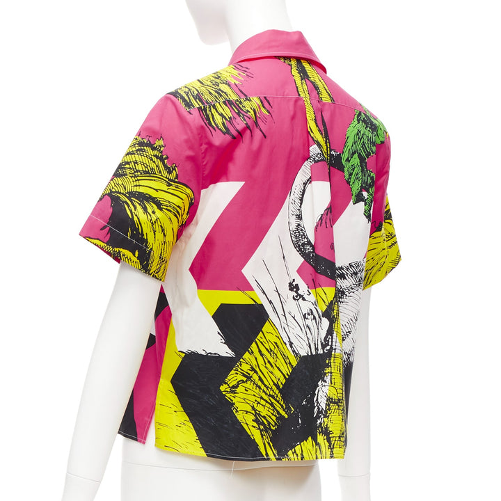 CHRISTIAN DIOR D-Jungle Pop Tiger pink print poplin short sleeve shirt FR34 XS