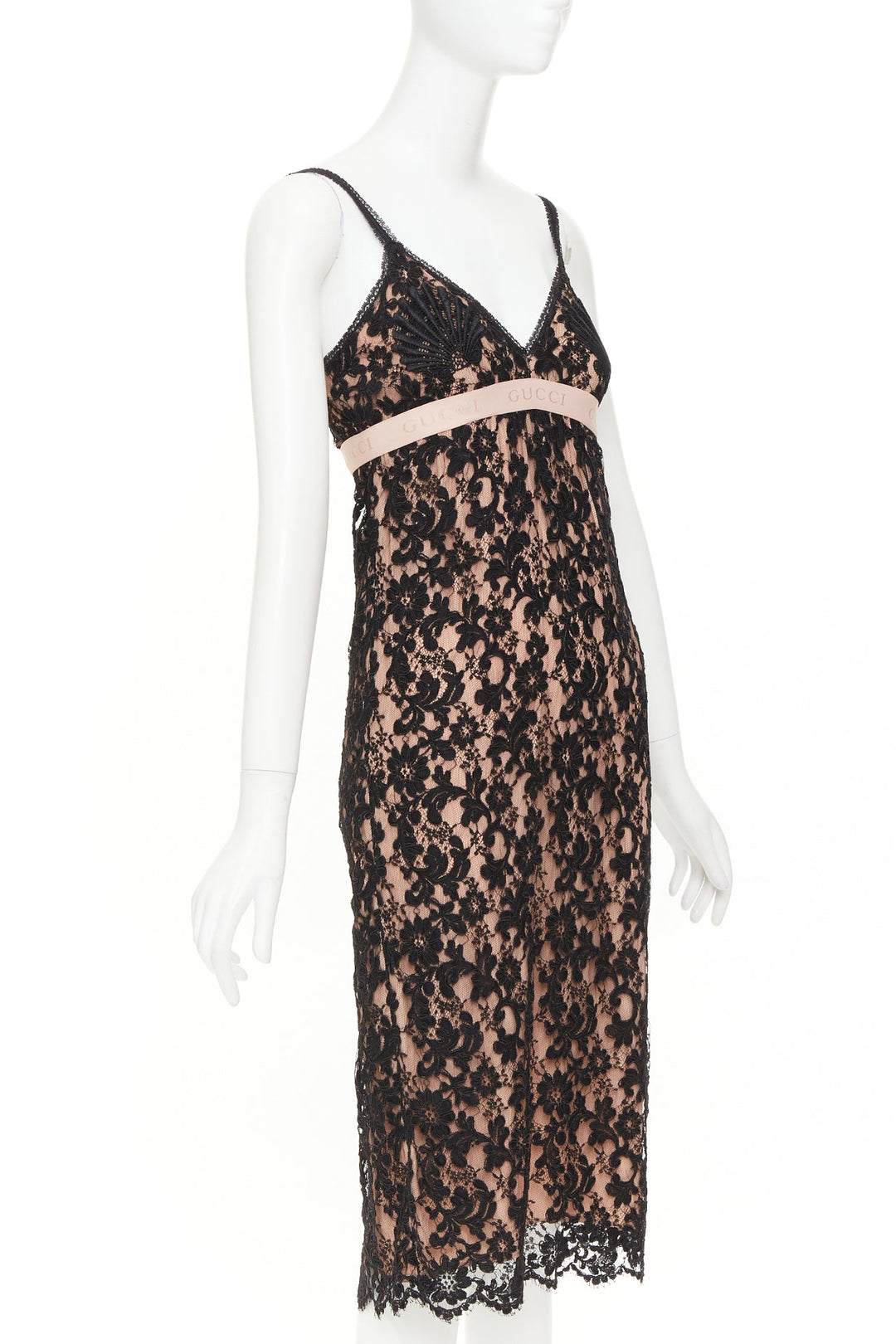GUCCI 2021 Aria black floral lace logo jacquard lingerie cocktail dress IT36 XXS