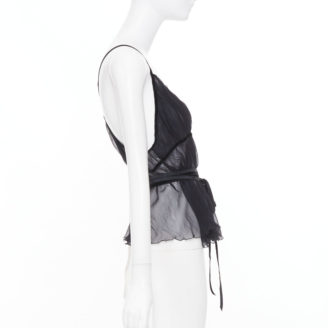 PHILOSOPHY 2014 black sheer silk georgette wrap ruffle peplum camisole IT46 XL