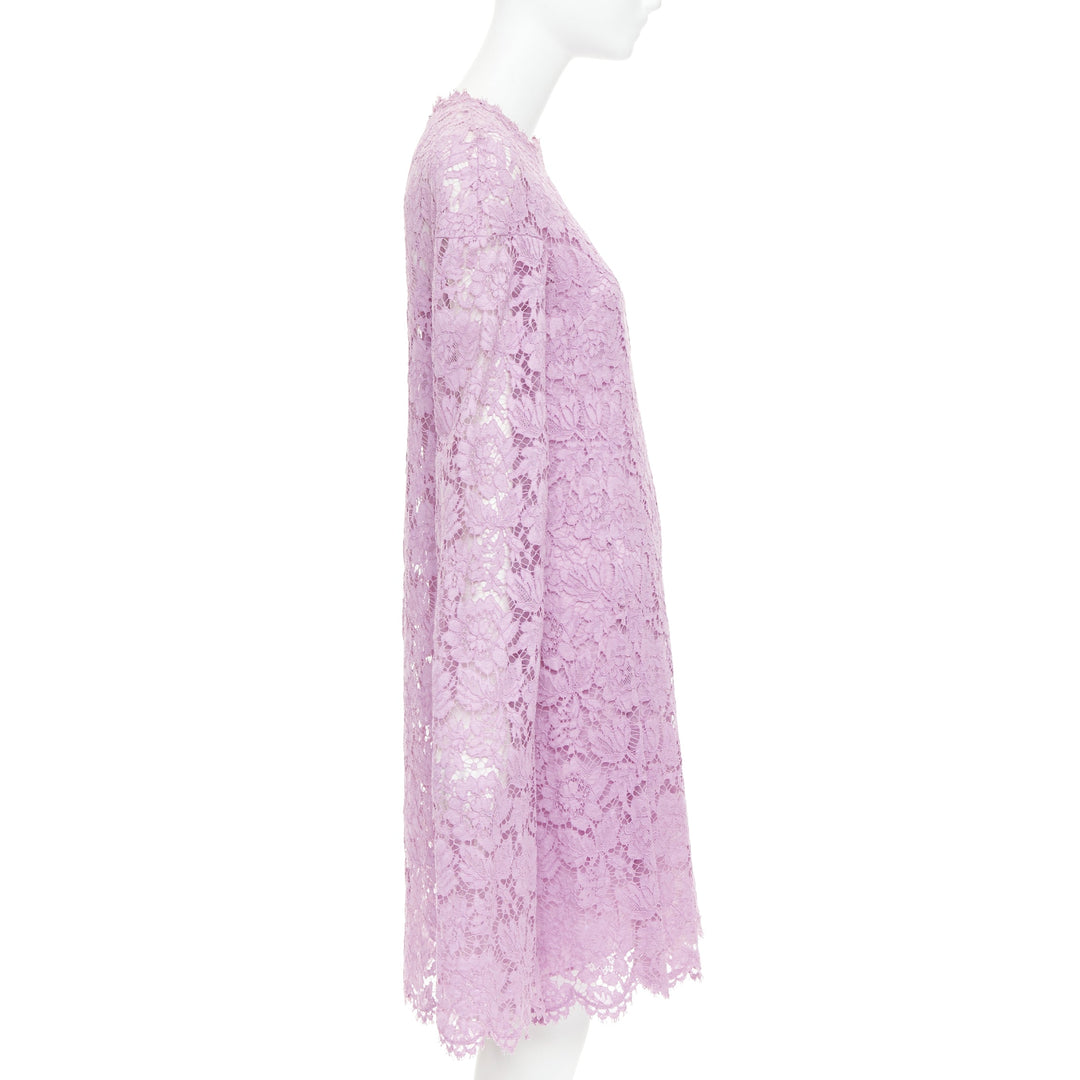 VALENTINO purple floral lace cape sleeve silk lined mini dress IT40 S