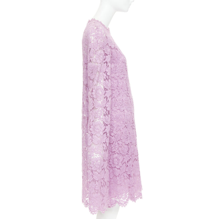 VALENTINO purple floral lace cape sleeve silk lined mini dress IT40 S