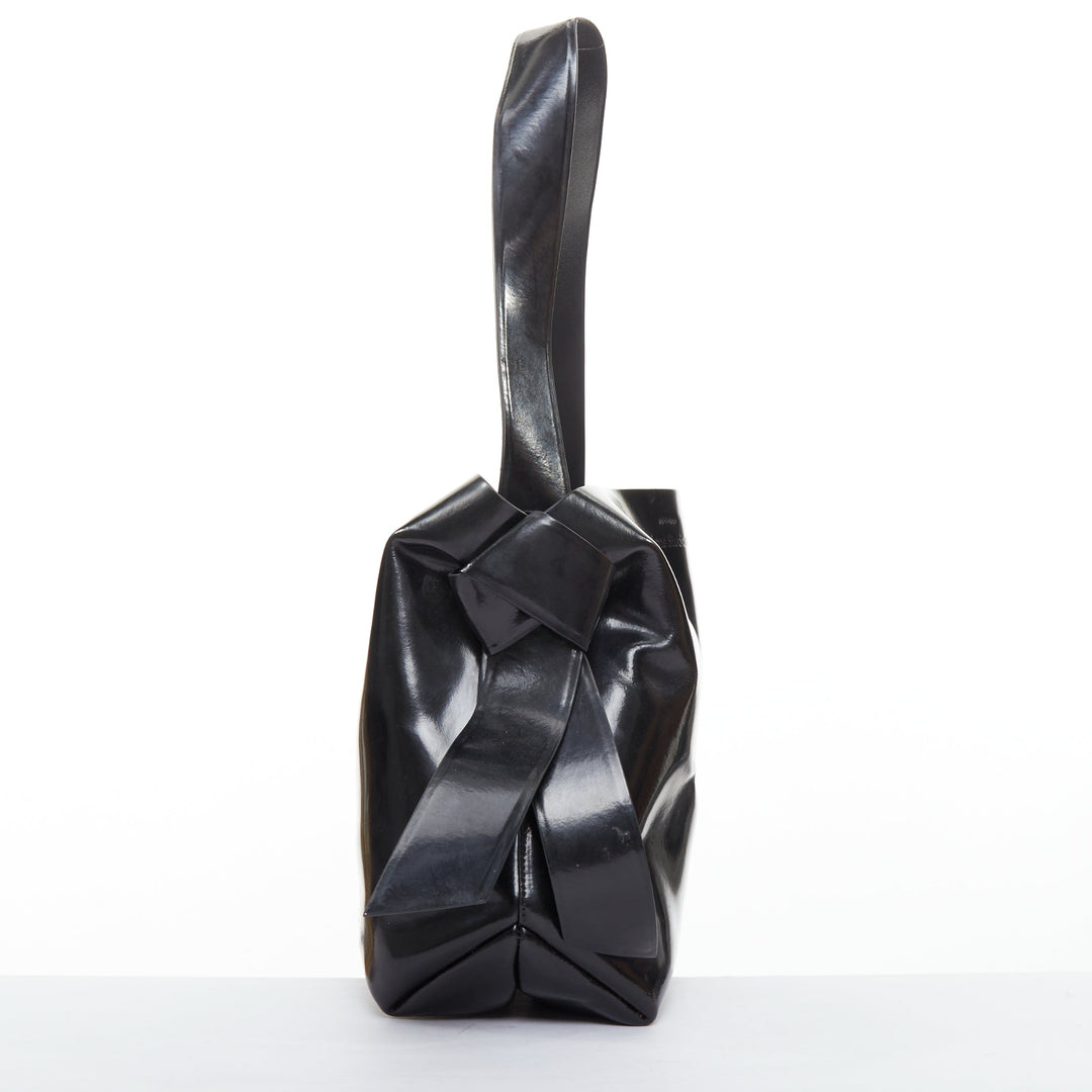 ACNE STUDIOS Musubi glossy black leather bow side shoulder hobo bag