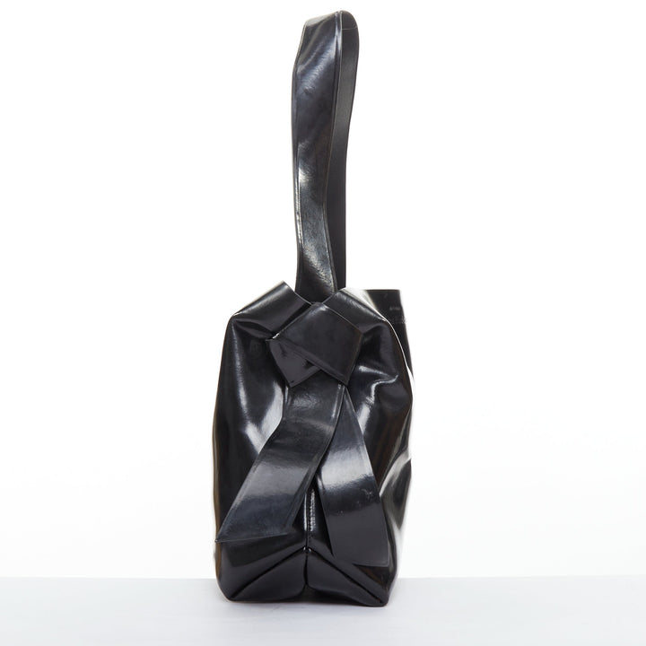 ACNE STUDIOS Musubi glossy black leather bow side shoulder hobo bag