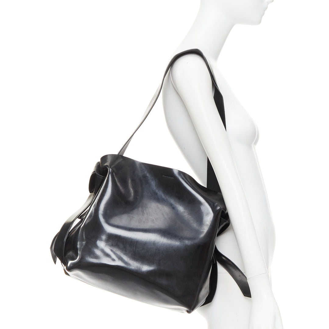 ACNE STUDIOS Musubi glossy black leather bow side shoulder hobo bag