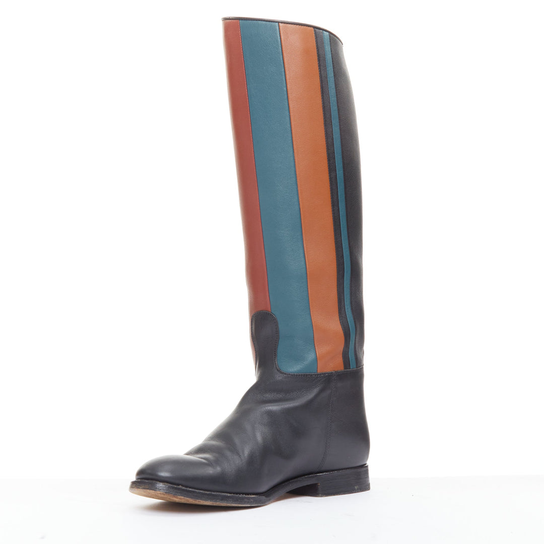 HERMES Jumping Limited red blue colorblocked leather tall riding boots EU37.5