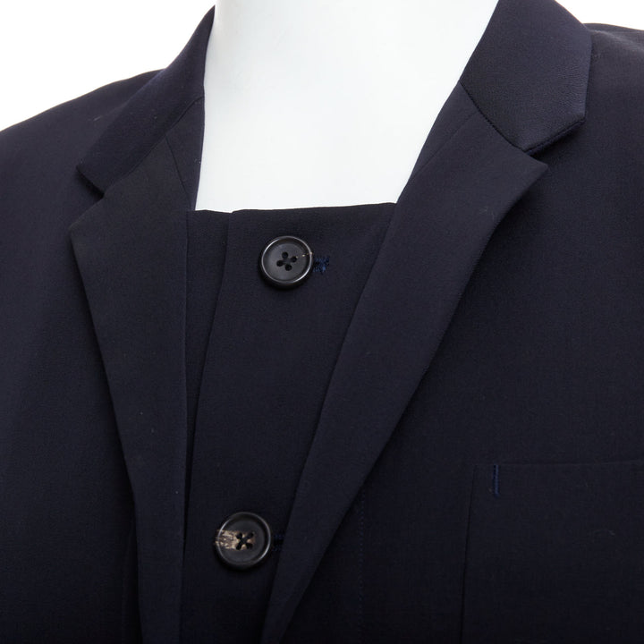 YOHJI YAMAMOTO black 100% wool double collar deconstructed blazer S