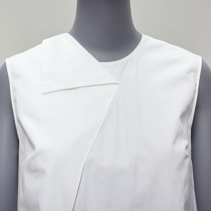 HERMES white round tromp loeil foldover collar panelled sleeveless shirt FR34 XS