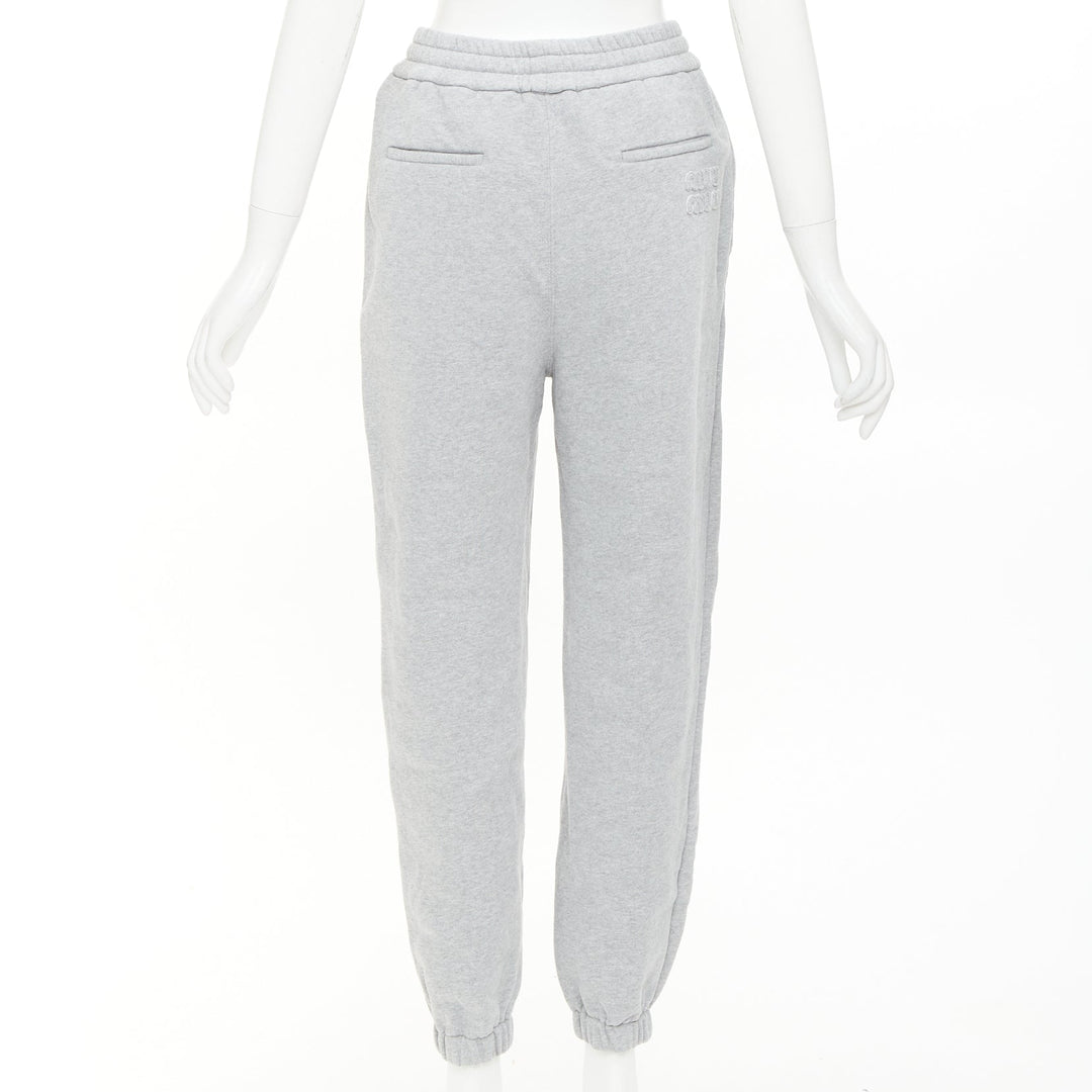 MIU MIU 2023 light grey cotton jersey logo applique back jogger pants IT40 S
