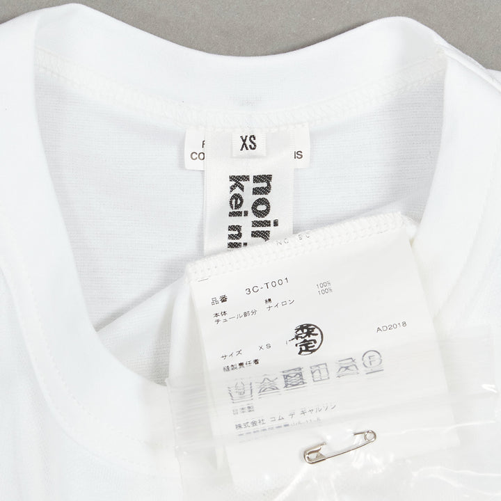 NOIR KEI NINOMIYA 2018 white cotton tulle overlay ruched sleeve tshirt XS