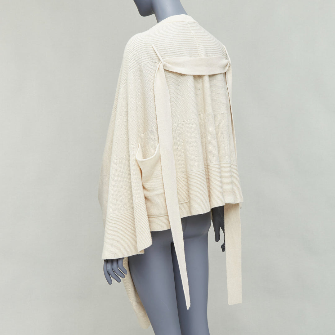 ALEXANDER MCQUEEN cream wool cashmere silk draped scoop neck sweater