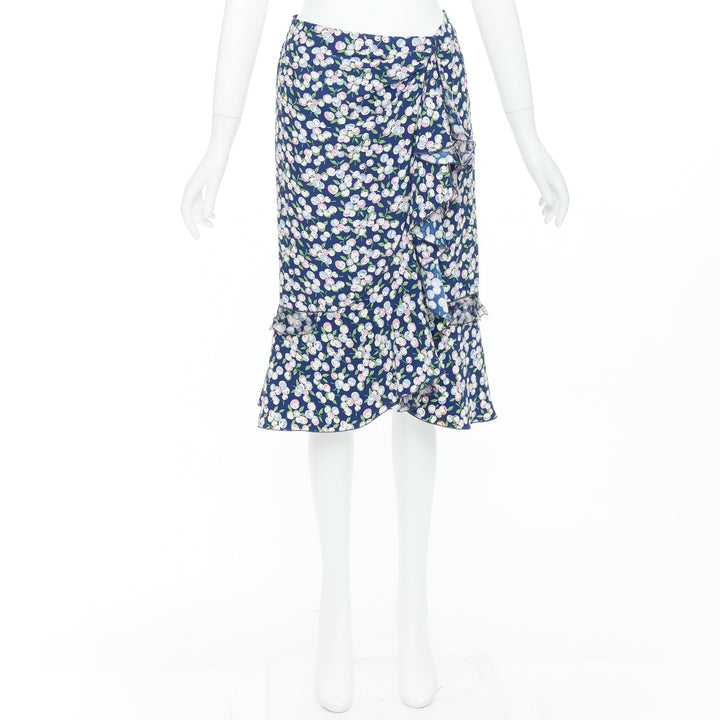 LOUIS VUITTON 2005 Runway floral cherry print ruffle midi skirt FR38 M