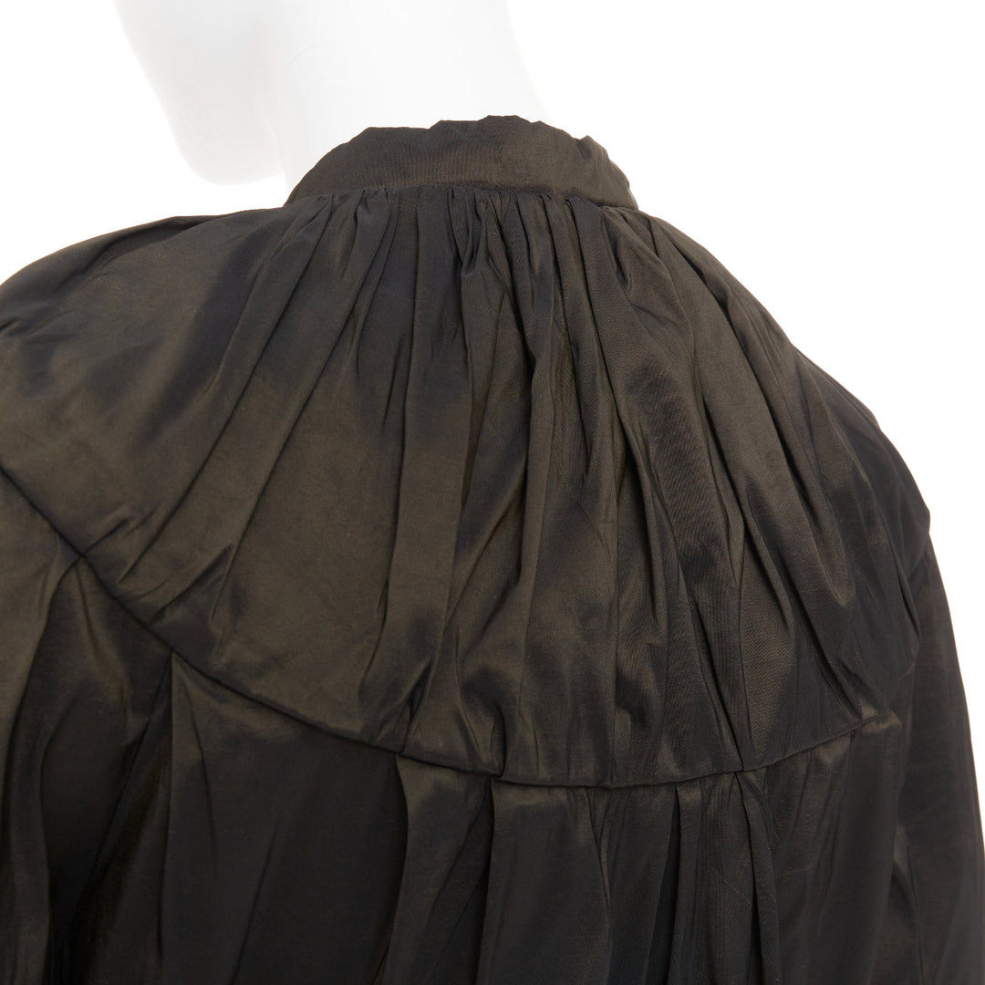LANVIN 2006 olive green silk blend ruched rib contrast blouse overshirt FR36 S