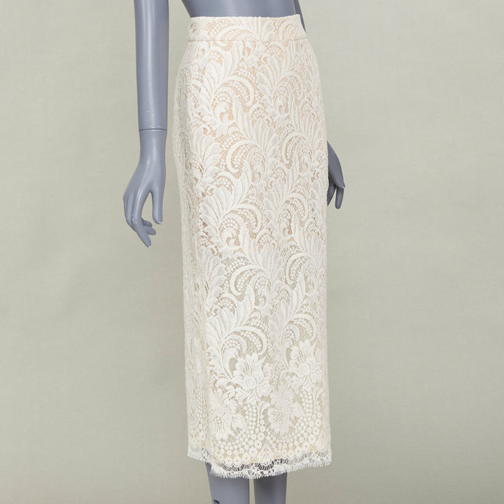 STELLA MCCARTNEY 2018 lace overlay cocktail nude lined pencil skirt IT38 XS