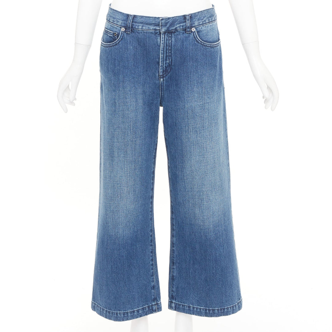 DIOR blue washed cotton denim low mid rise five pocket cropped wide jeans FR38 M