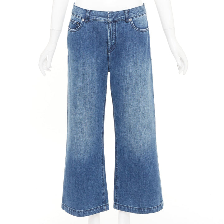 DIOR blue washed cotton denim low mid rise five pocket cropped wide jeans FR38 M