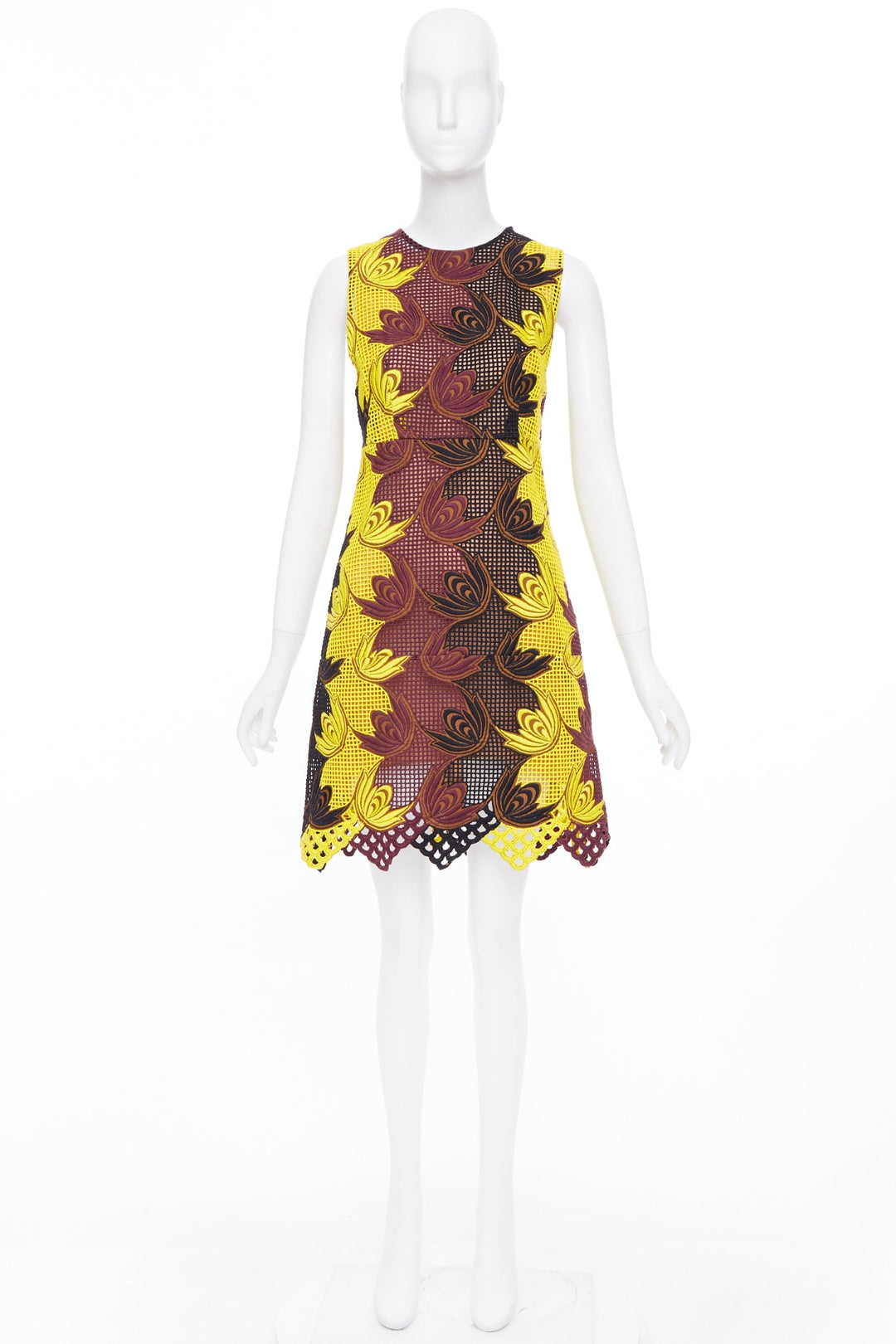 MARNI 2012 Runway yellow brown acrylic silk mesh cocktail dress IT40 S