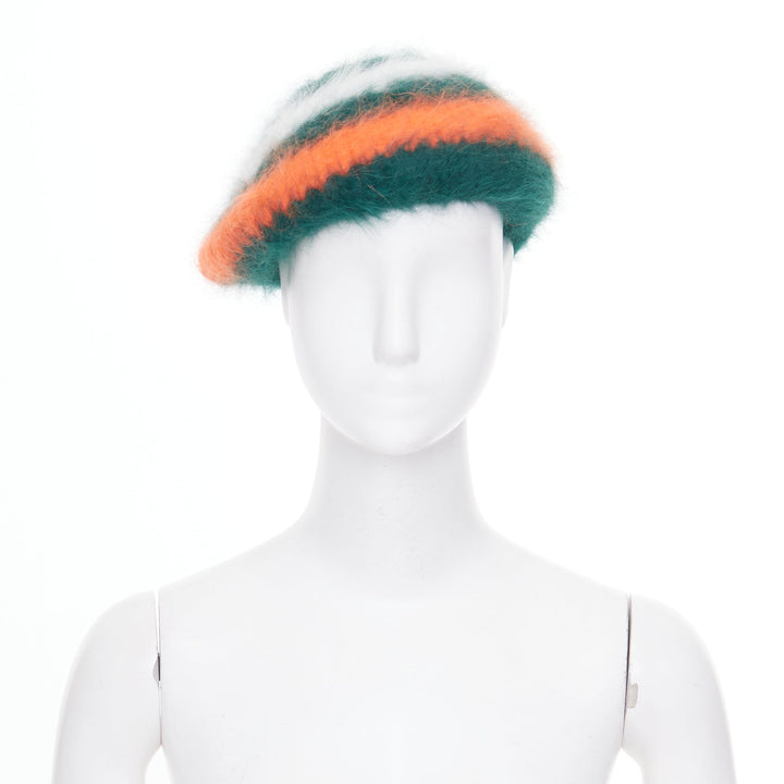 GUCCI 2016 Alessandro Michele green orange striped angora blend headwear hat M