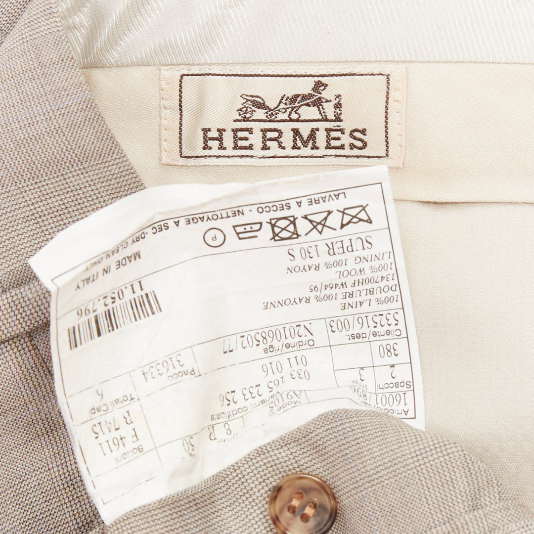 HERMES beige wooly high waisted flat front cropped trousers IT52 XL