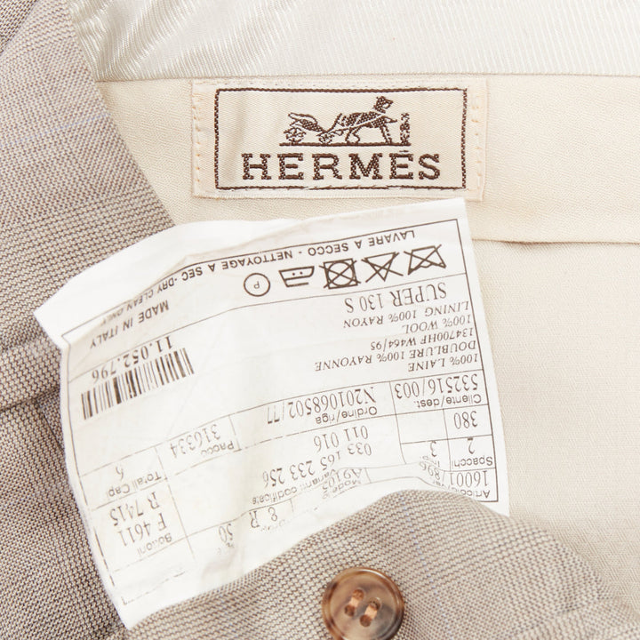 HERMES beige wooly high waisted flat front cropped trousers IT52 XL