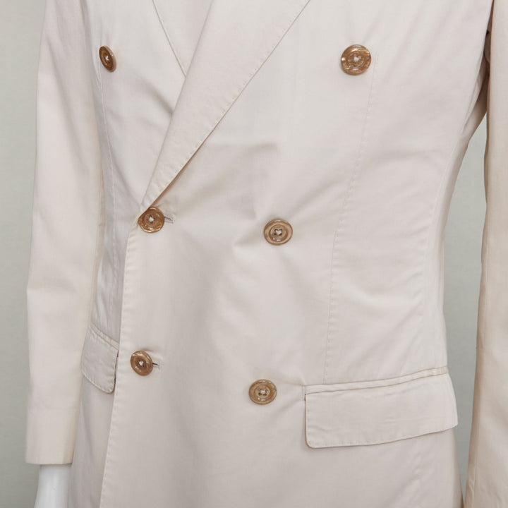 DOLCE GABBANA Taormina beige cotton silk buttons double breasted blazer IT44 XS