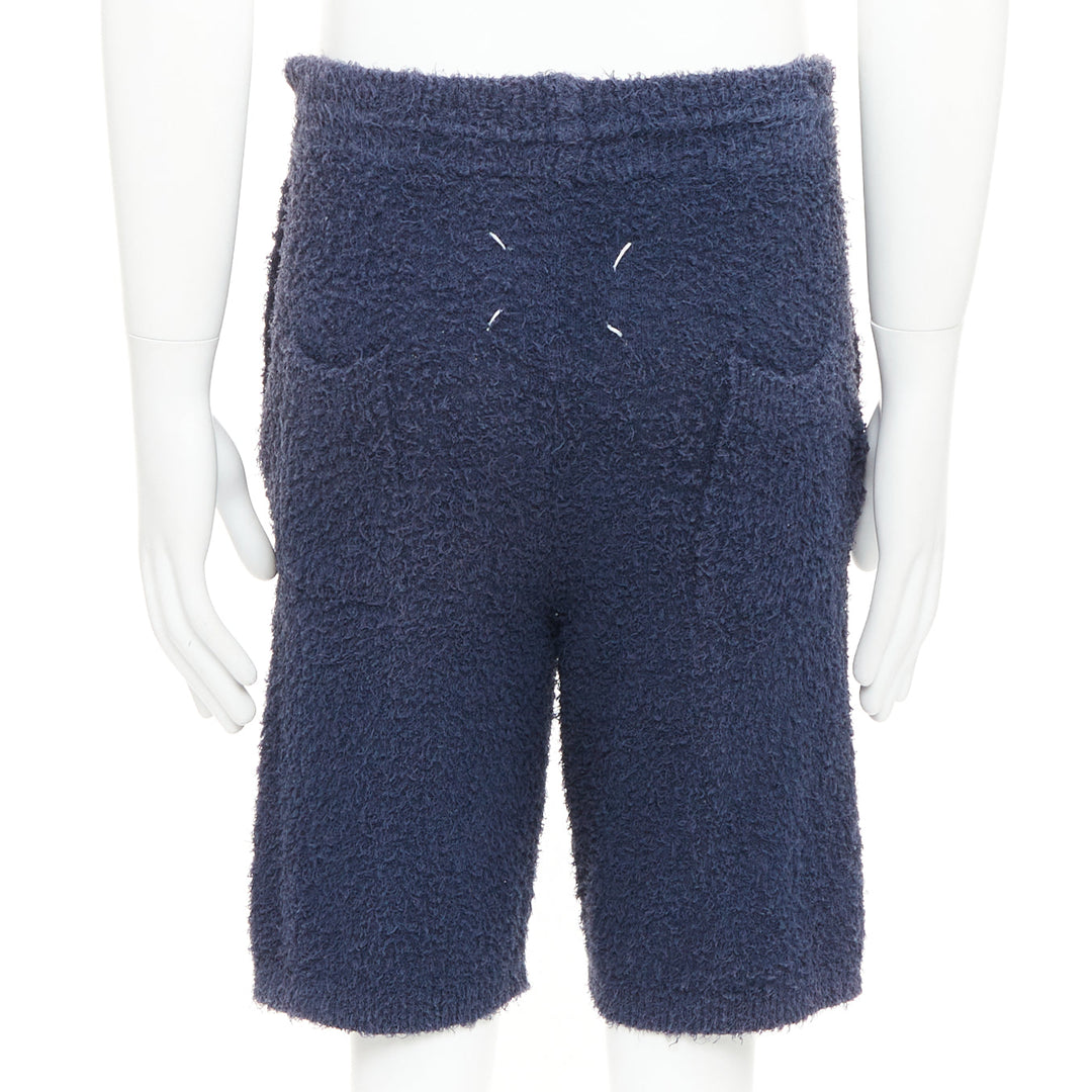 MAISON MARGIELA 2015 navy blue cotton boucle pilled towelling Bermuda shorts M