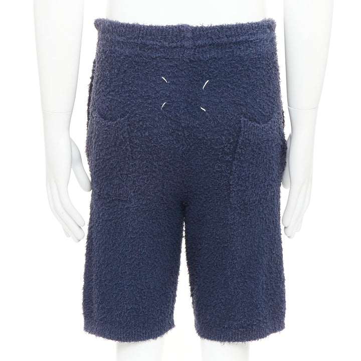 MAISON MARGIELA 2015 navy blue cotton boucle pilled towelling Bermuda shorts M