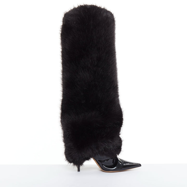 ALEXANDRE VAUTHIER COUTURE 2023 Runway black faux fur tall stiletto boots EU40
