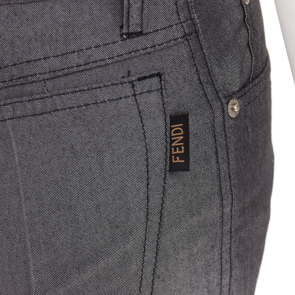 FENDI JEANS Vintage grey yellow logo tab pocket high waisted slim pants