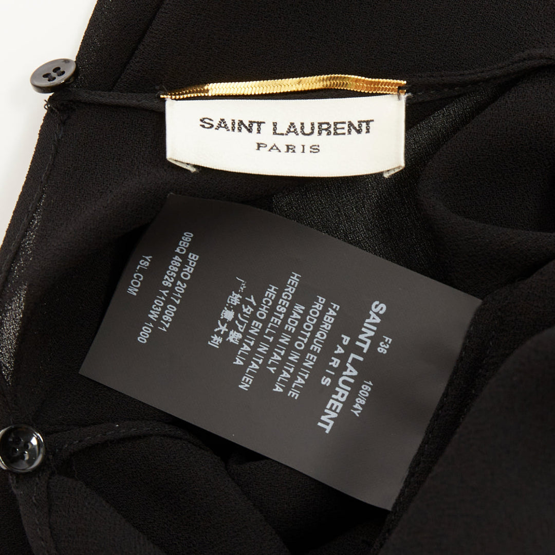 SAINT LAURENT 2017 sheer long sleeve ruched split cuff viscose shirt FR 36 S