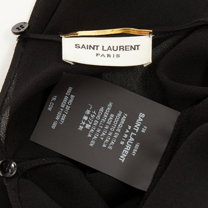 SAINT LAURENT 2017 sheer long sleeve ruched split cuff viscose shirt FR 36 S