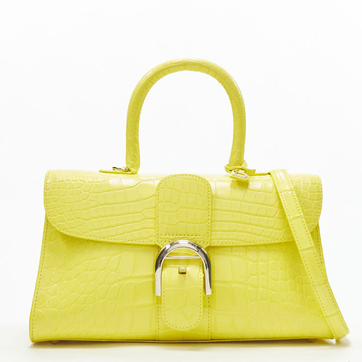rare DELVAUX Brilliant PM Sunshine Citron yellow scaled leather crossbody bag