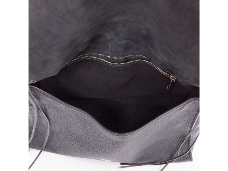 TOD'S Double Double T black calfskin silver grommet weave fringe shoulder bag