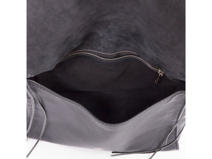 TOD'S Double Double T black calfskin silver grommet weave fringe shoulder bag