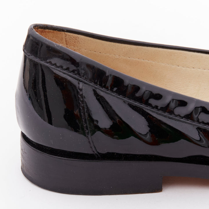 CHANEL black patent leather interlocking CC logo loafers EU36.5