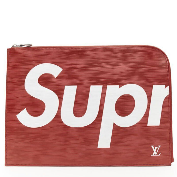 rare LOUIS VUITTON SUPREME 2017 LV Epi Pouchette Jour GM red document clutch bag