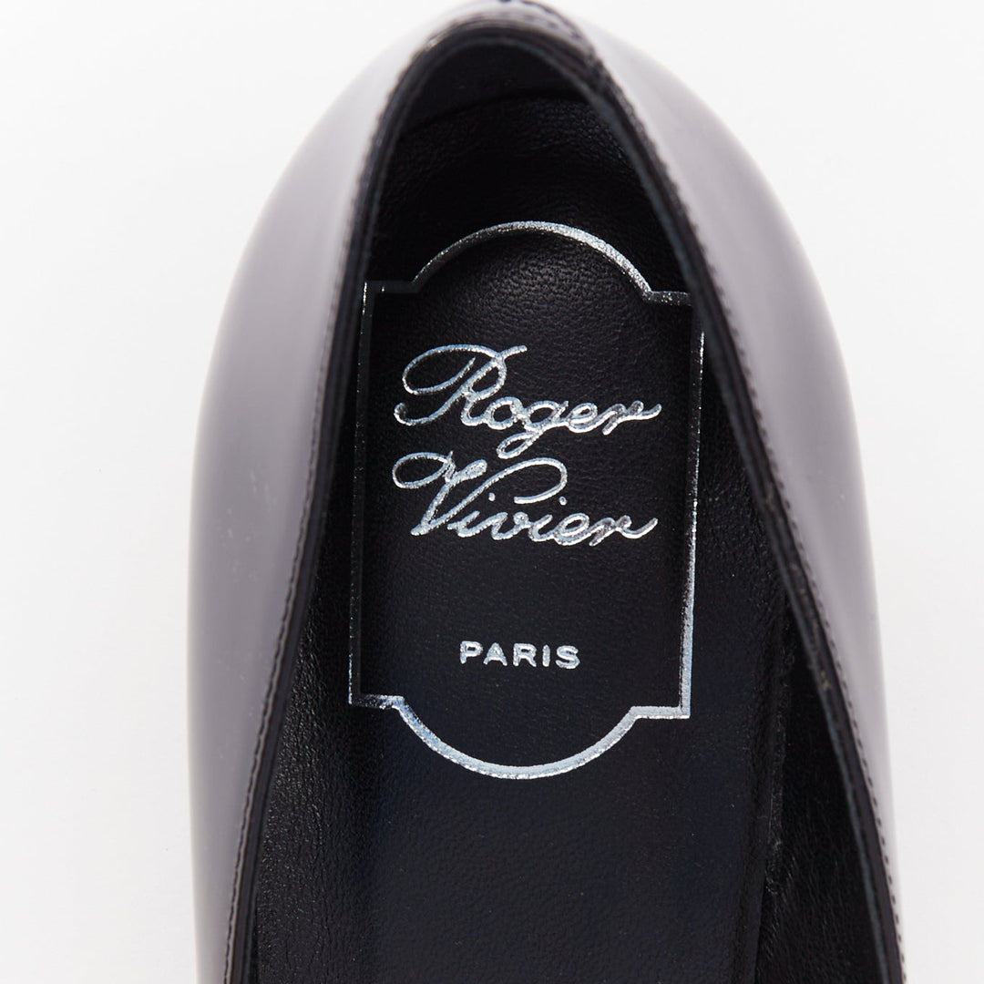 ROGER VIVIER Virgule black patent leather kitten comma heel almond pumps EU38.5