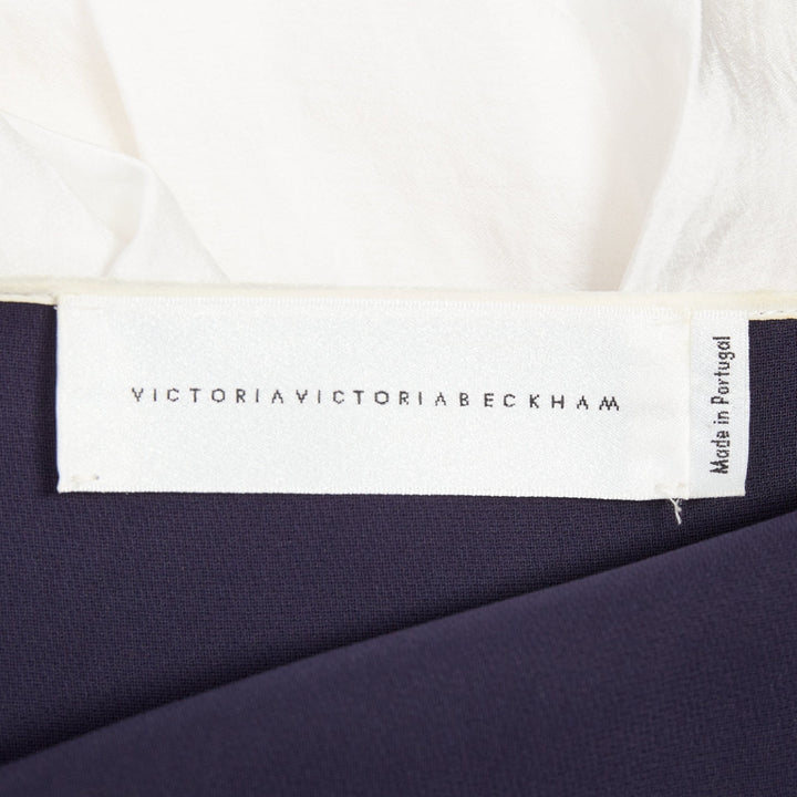 VVB VICTORIA BECKHAM navy white pleated buttoned strappy midi dress